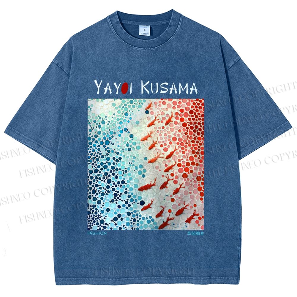 Unisex Yayoi Kusama Goldfish Printed Washed Tee