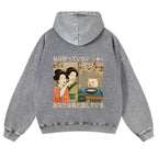 Cat Vintage Washed Cotton Back Art Hoodie