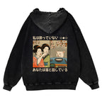 Cat Vintage Washed Cotton Back Art Hoodie