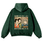 Cat Vintage Washed Cotton Back Art Hoodie