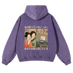 Cat Vintage Washed Cotton Back Art Hoodie