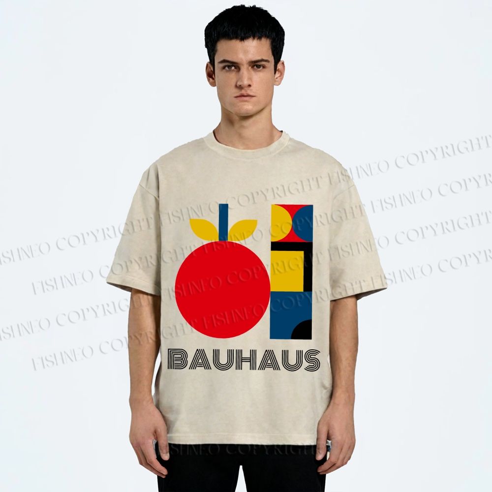 Unisex Bauhaus Apple Graphic Printed Washed Tee