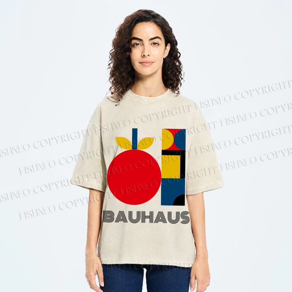 Unisex Bauhaus Apple Graphic Printed Washed Tee