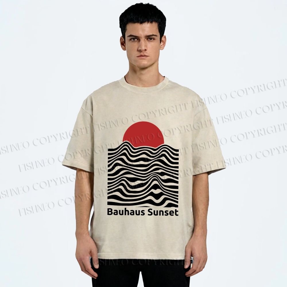 Unisex Bauhaus Sunset Printed Washed Tee