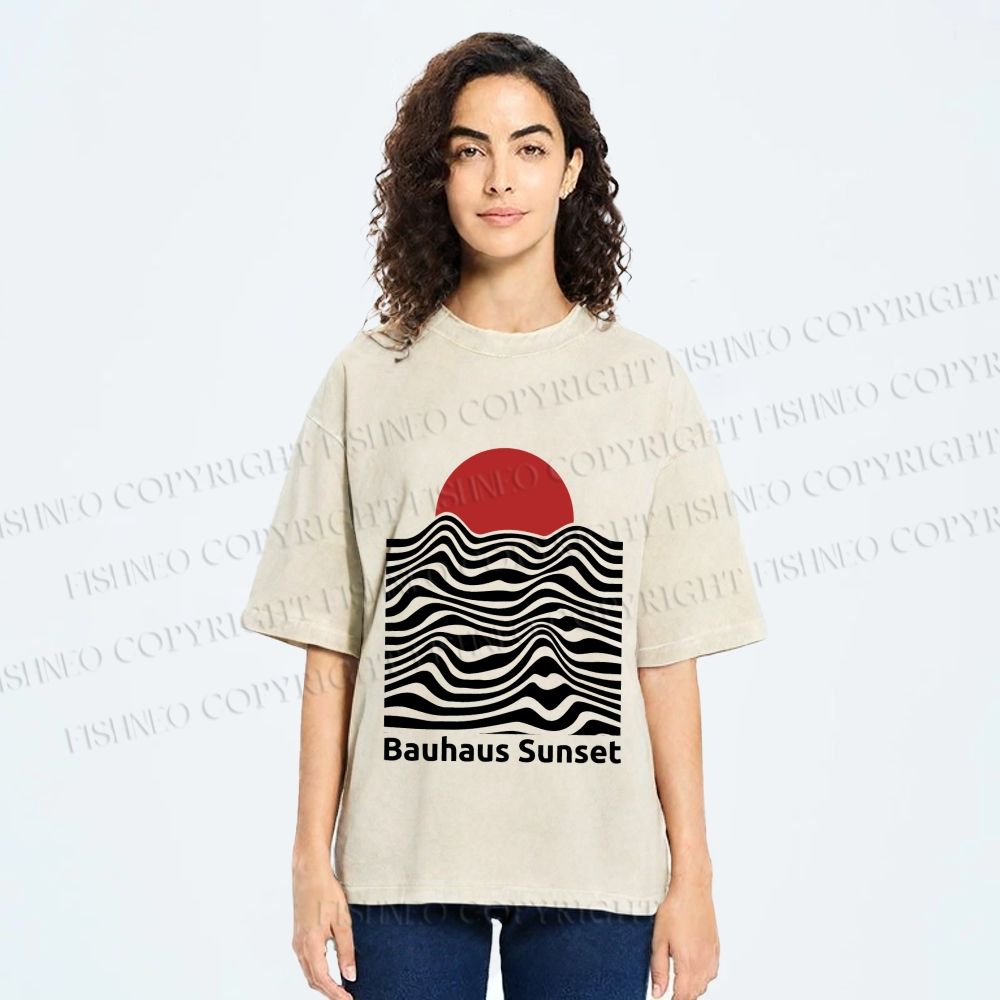 Unisex Bauhaus Sunset Printed Washed Tee