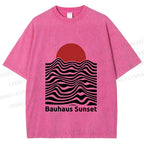 Unisex Bauhaus Sunset Printed Washed Tee