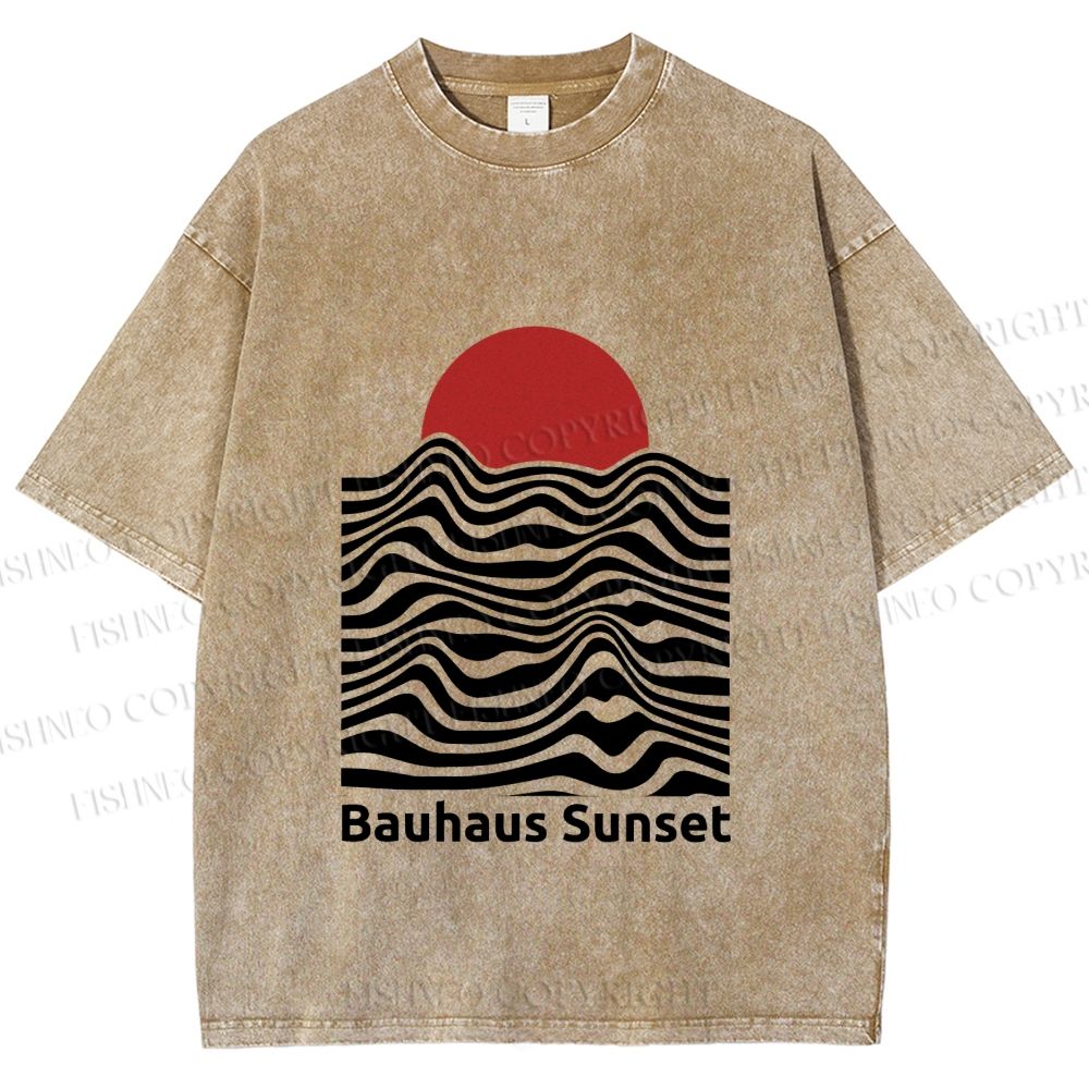Unisex Bauhaus Sunset Printed Washed Tee