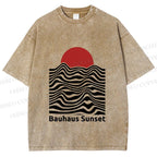 Unisex Bauhaus Sunset Printed Washed Tee