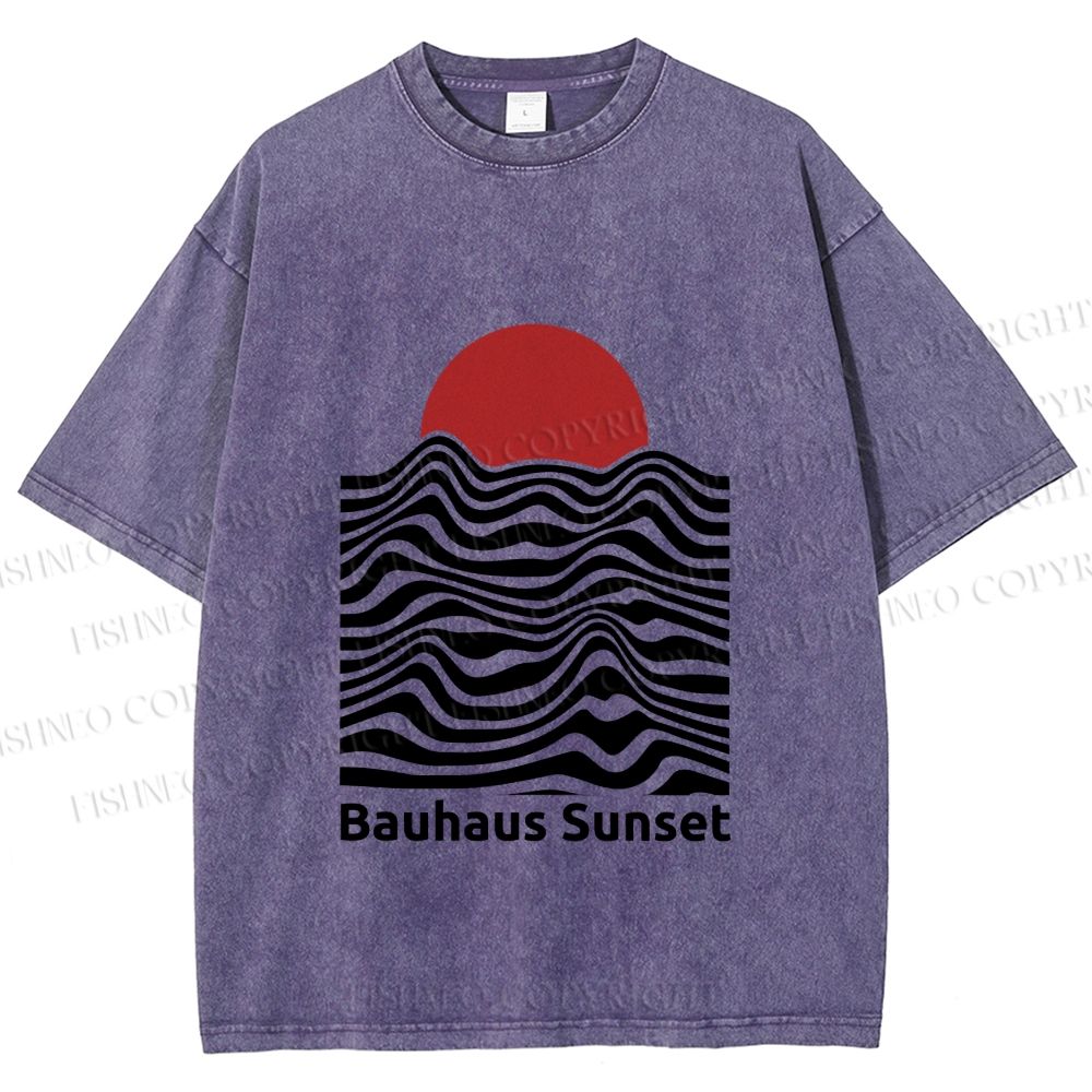 Unisex Bauhaus Sunset Printed Washed Tee