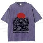 Unisex Bauhaus Sunset Printed Washed Tee