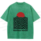 Unisex Bauhaus Sunset Printed Washed Tee