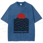 Unisex Bauhaus Sunset Printed Washed Tee