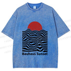 Unisex Bauhaus Sunset Printed Washed Tee