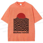 Unisex Bauhaus Sunset Printed Washed Tee
