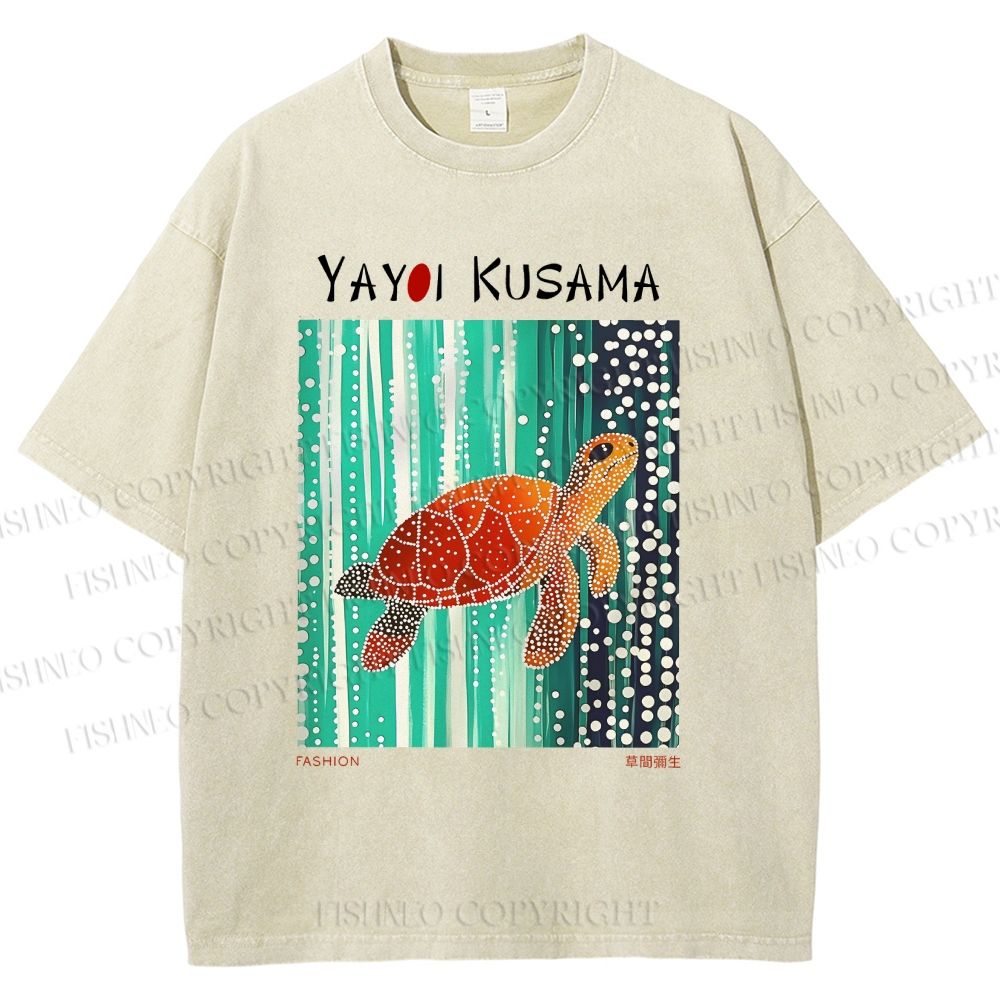 Unisex Yayoi Kusama Inspired Turtle Printed Washed Tee