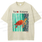 Unisex Yayoi Kusama Inspired Turtle Printed Washed Tee