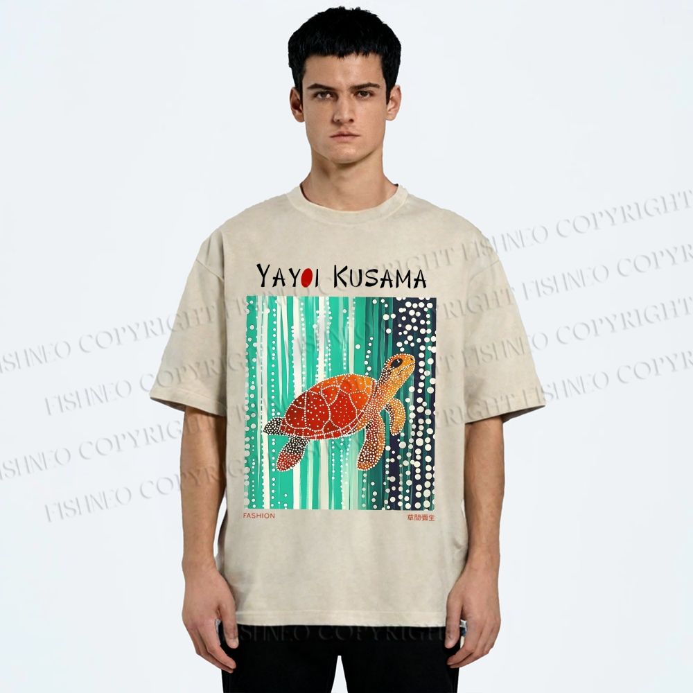 Unisex Yayoi Kusama Inspired Turtle Printed Washed Tee