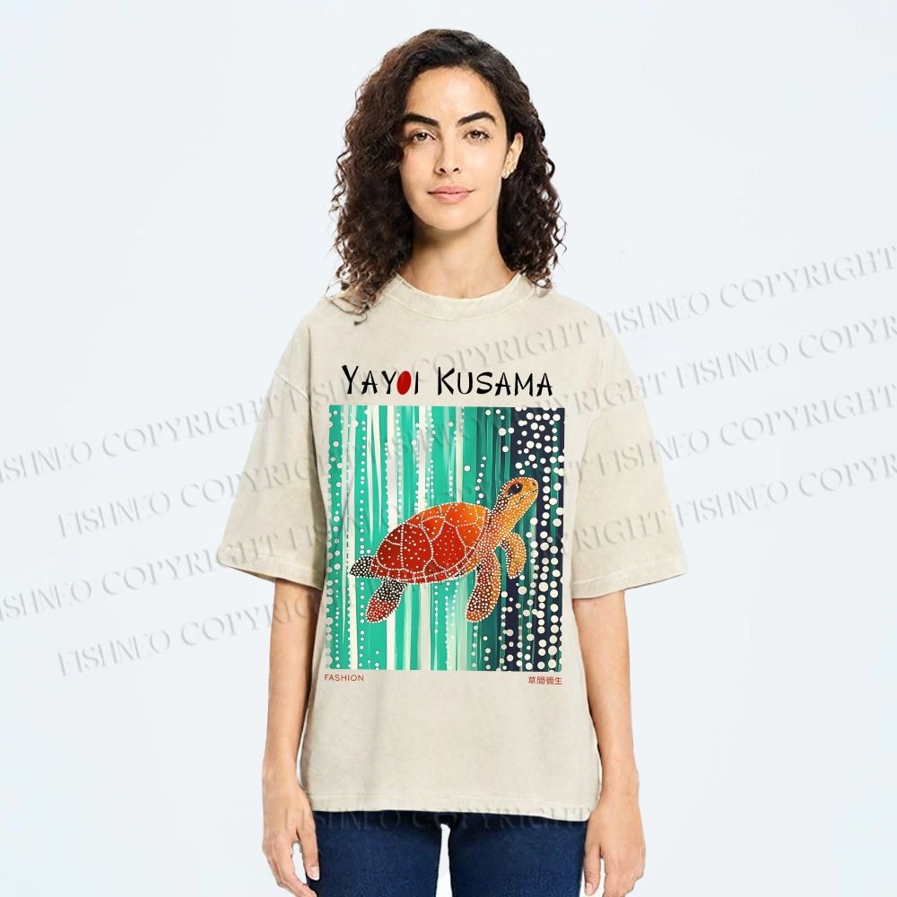 Unisex Yayoi Kusama Inspired Turtle Printed Washed Tee