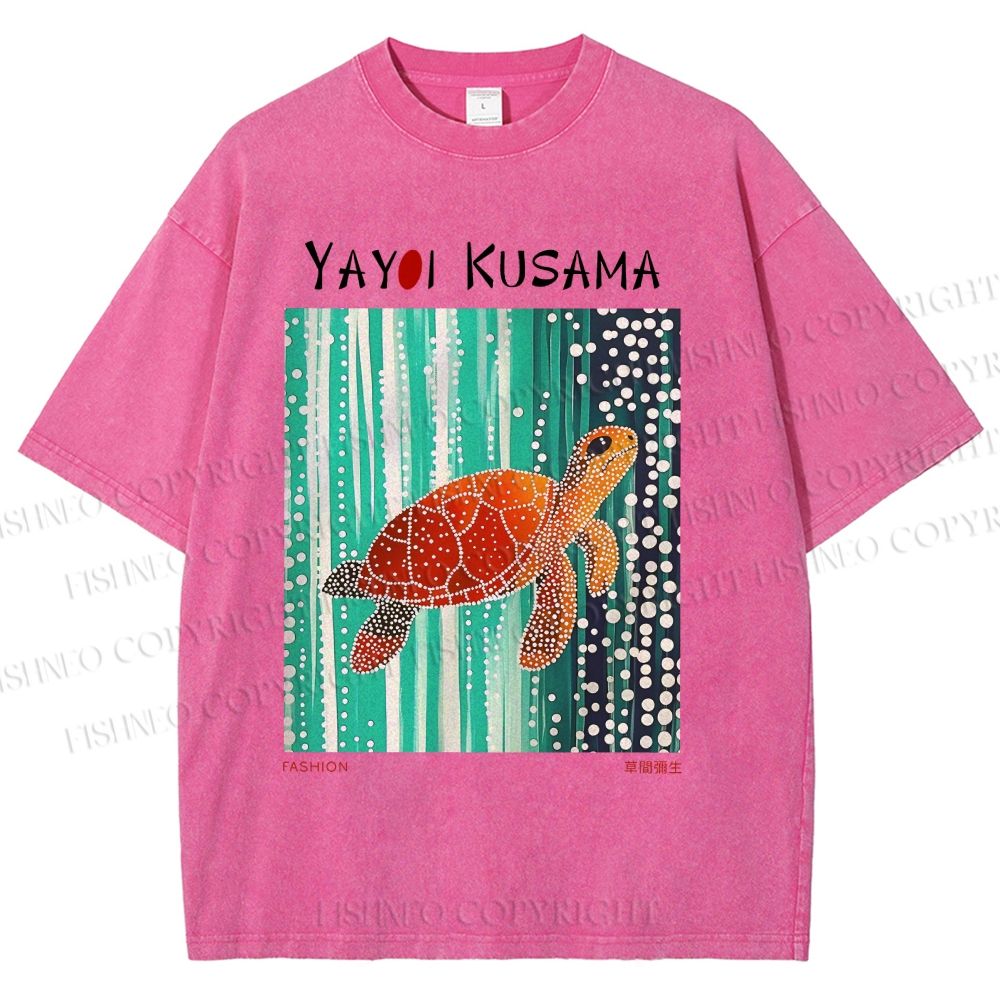 Unisex Yayoi Kusama Inspired Turtle Printed Washed Tee