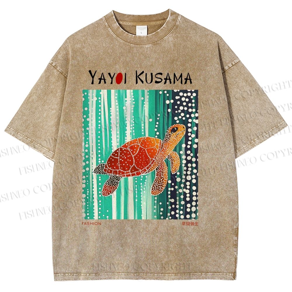 Unisex Yayoi Kusama Inspired Turtle Printed Washed Tee