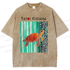 Unisex Yayoi Kusama Inspired Turtle Printed Washed Tee