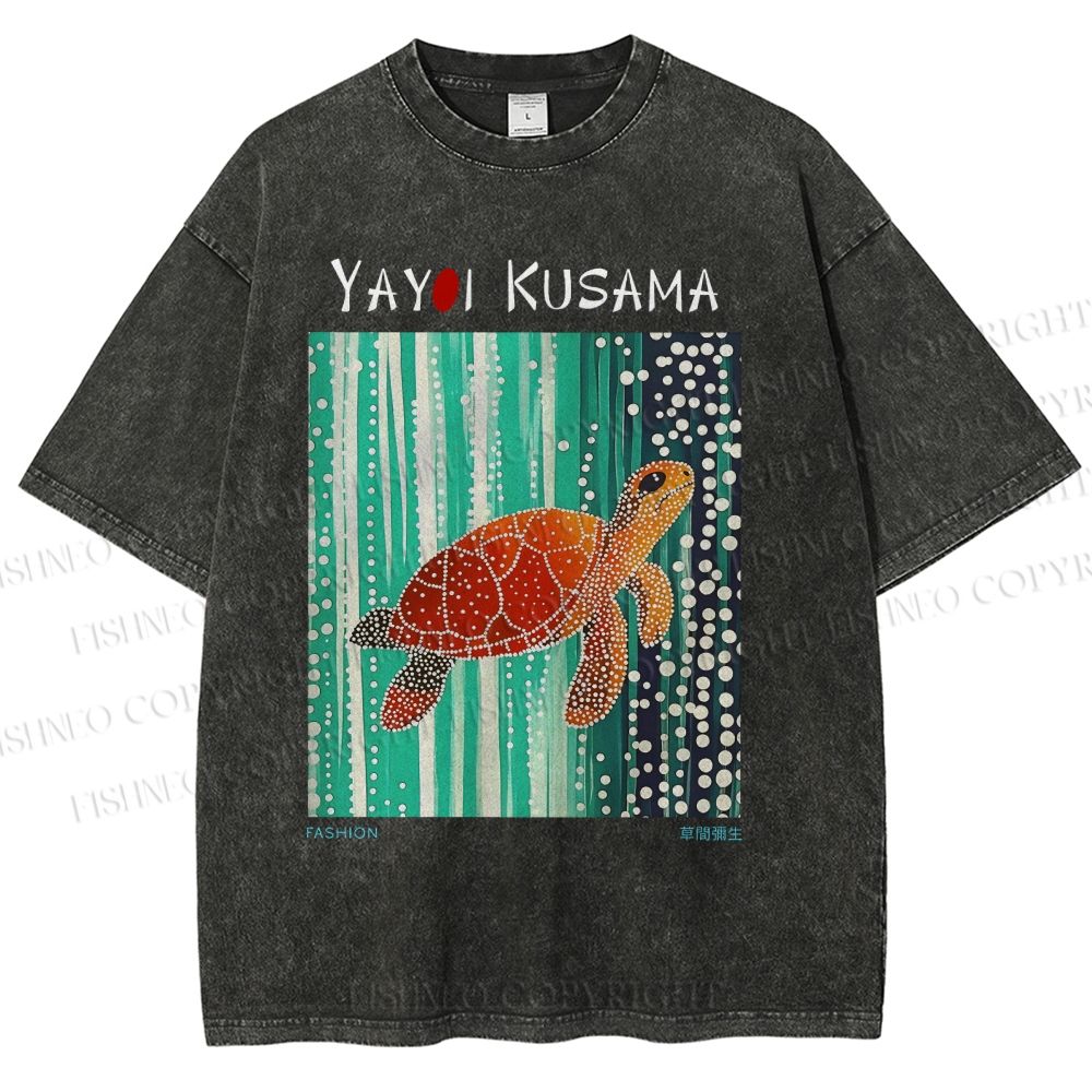 Unisex Yayoi Kusama Inspired Turtle Printed Washed Tee