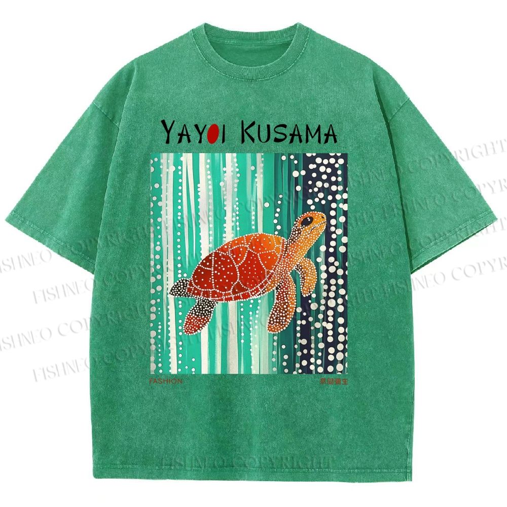 Unisex Yayoi Kusama Inspired Turtle Printed Washed Tee