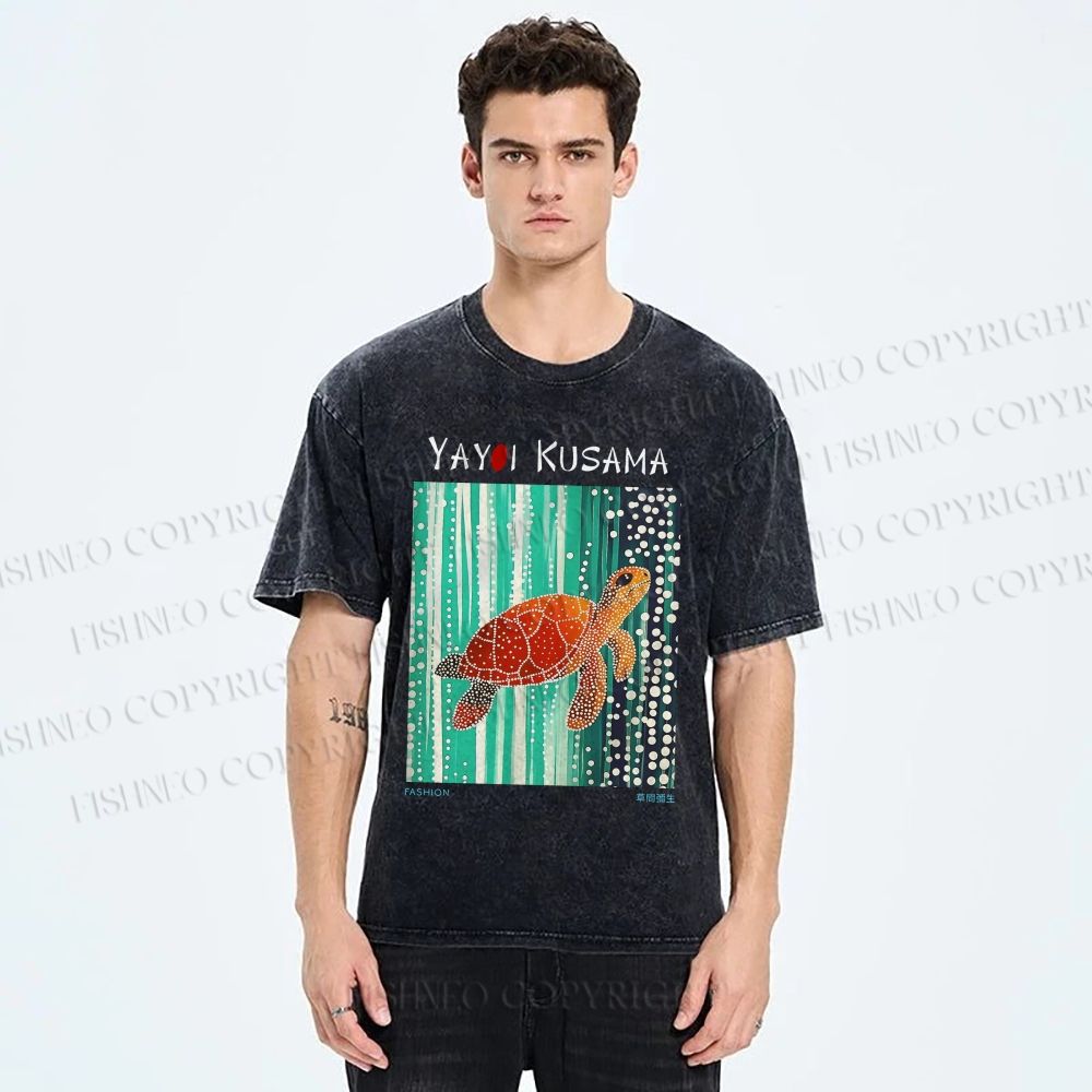 Unisex Yayoi Kusama Inspired Turtle Printed Washed Tee