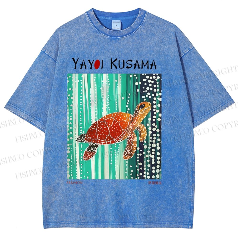 Unisex Yayoi Kusama Inspired Turtle Printed Washed Tee