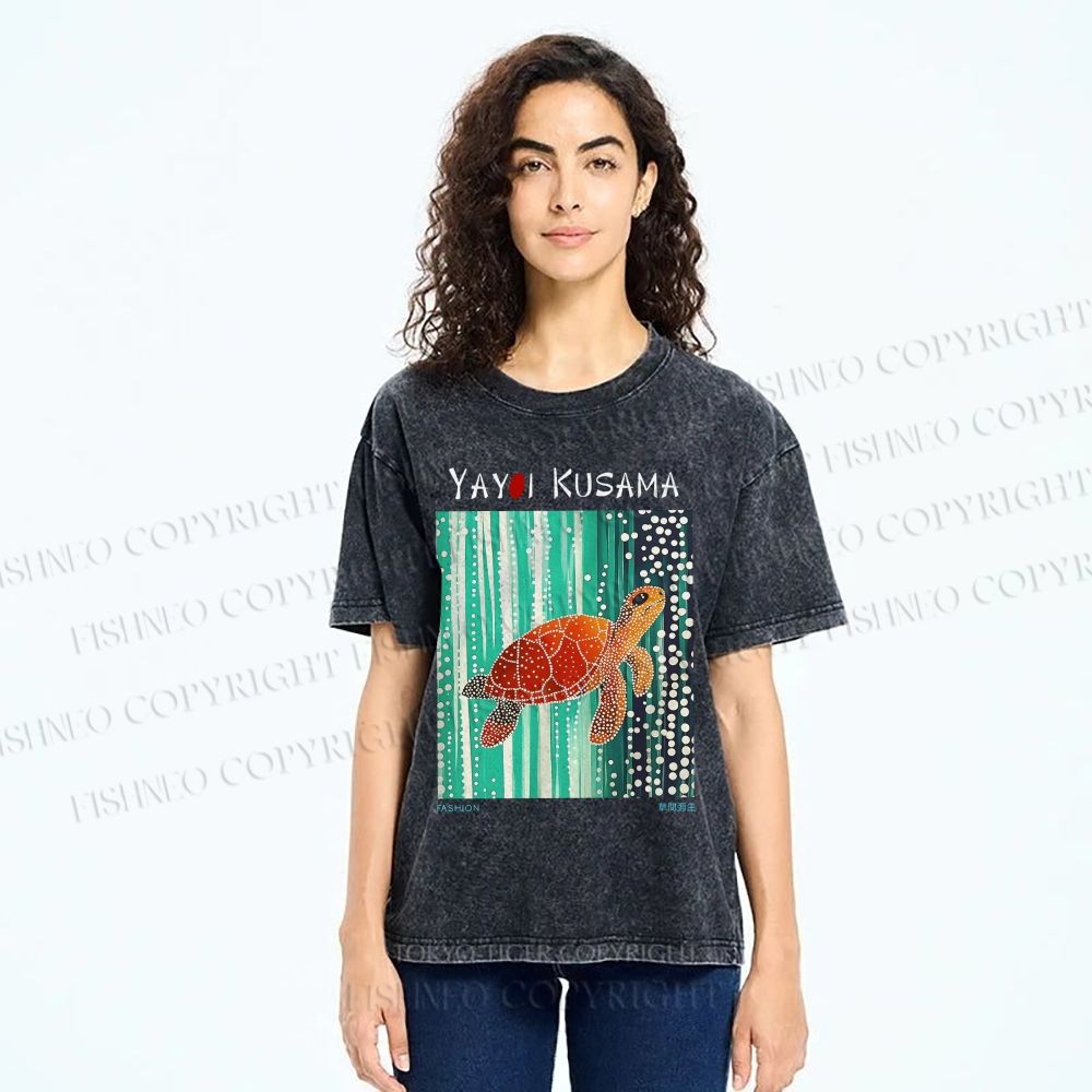 Unisex Yayoi Kusama Inspired Turtle Printed Washed Tee