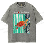 Unisex Yayoi Kusama Inspired Turtle Printed Washed Tee