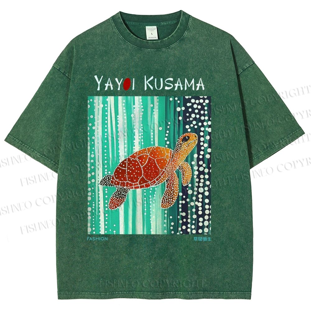 Unisex Yayoi Kusama Inspired Turtle Printed Washed Tee