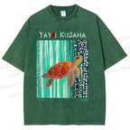 Unisex Yayoi Kusama Inspired Turtle Printed Washed Tee