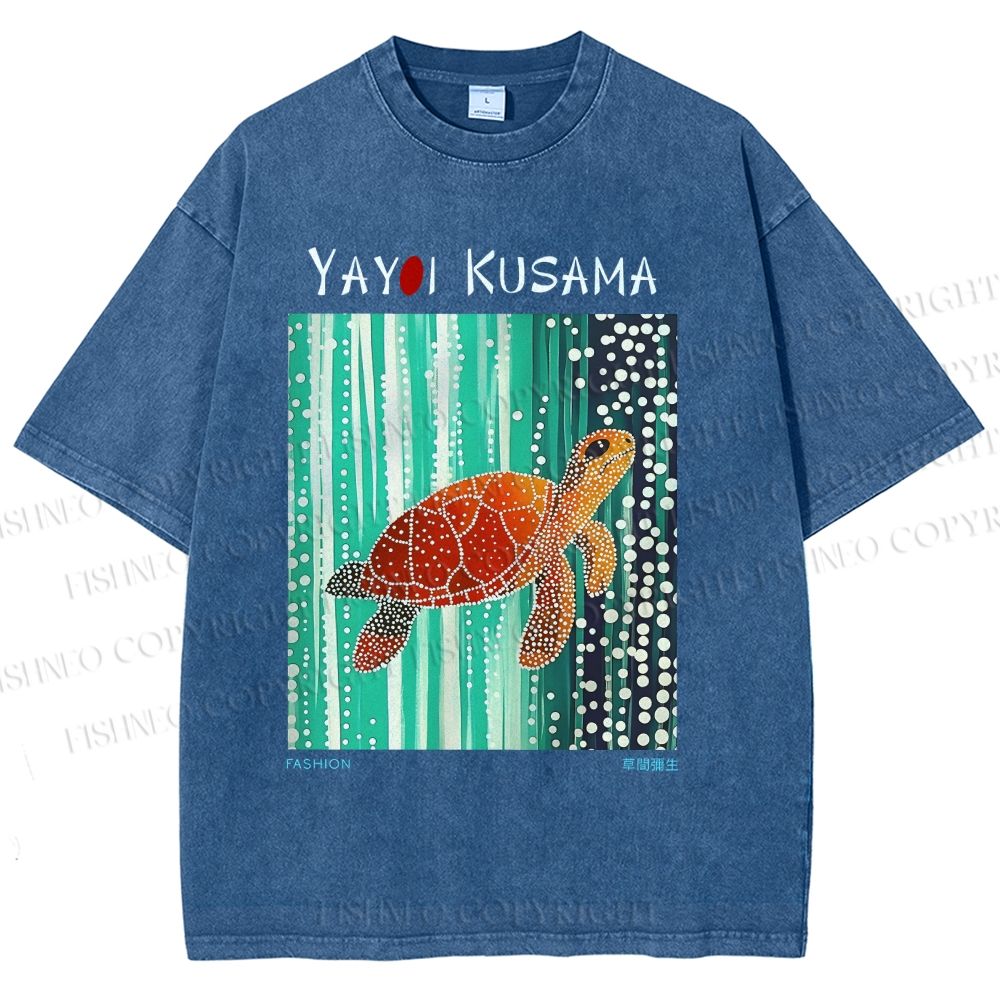 Unisex Yayoi Kusama Inspired Turtle Printed Washed Tee