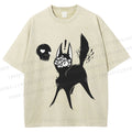 Unisex Many Eyed Black Cat Printed Washed Tee