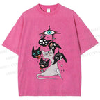 Unisex Mystic Cat Printed Washed Tee