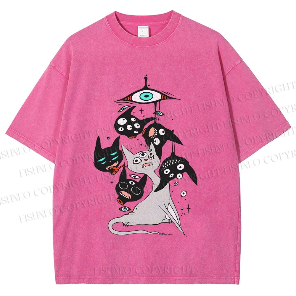 Unisex Mystic Cat Printed Washed Tee