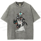Unisex Mystic Cat Printed Washed Tee
