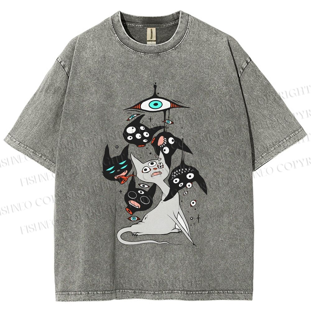 Unisex Mystic Cat Printed Washed Tee
