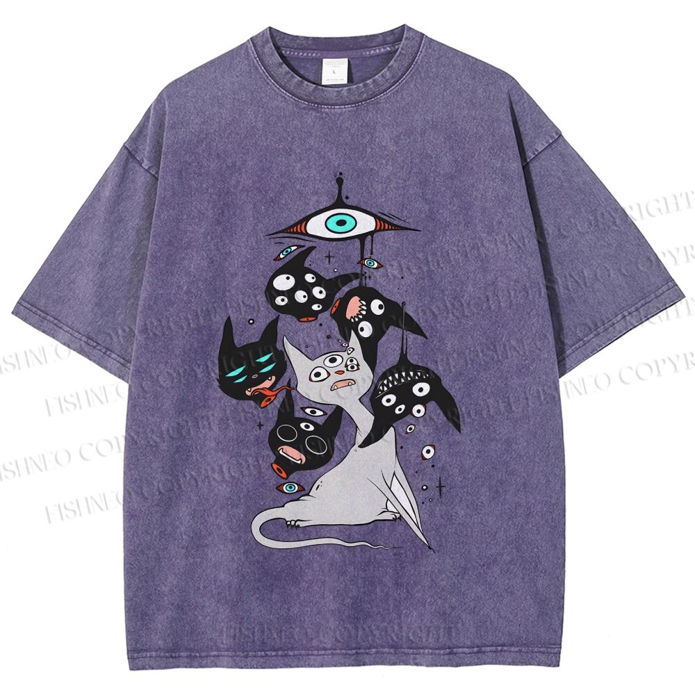 Unisex Mystic Cat Printed Washed Tee