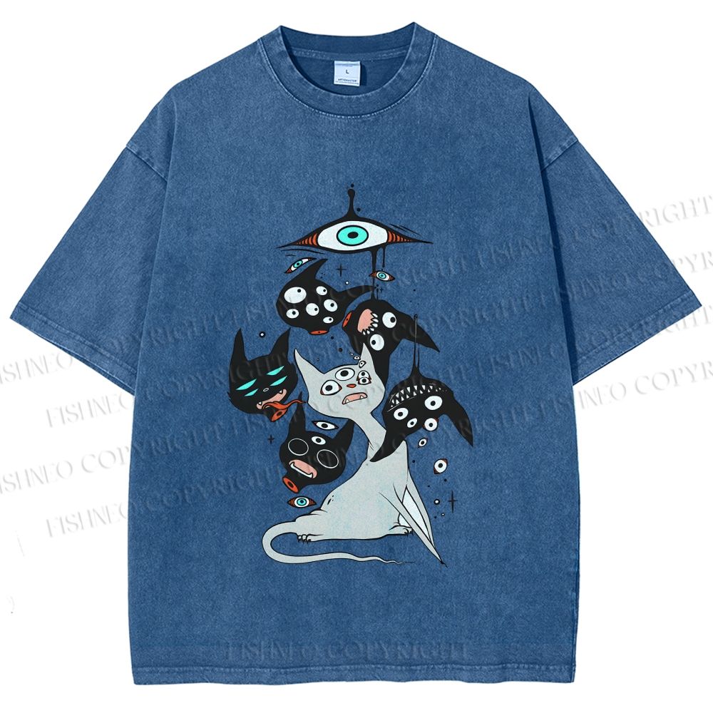 Unisex Mystic Cat Printed Washed Tee