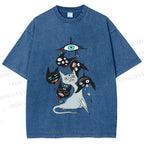 Unisex Mystic Cat Printed Washed Tee