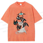 Unisex Mystic Cat Printed Washed Tee