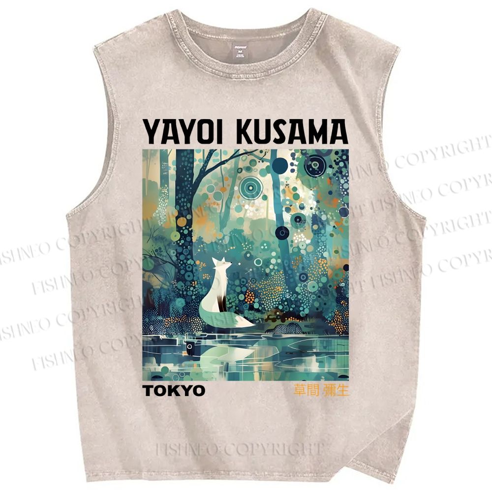 Unisex Yayoi Kusama Forest Printed Washed Tank Top