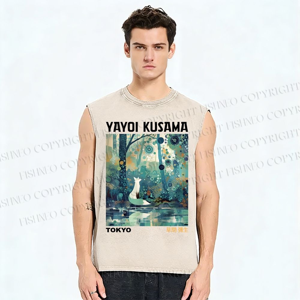 Unisex Yayoi Kusama Forest Printed Washed Tank Top