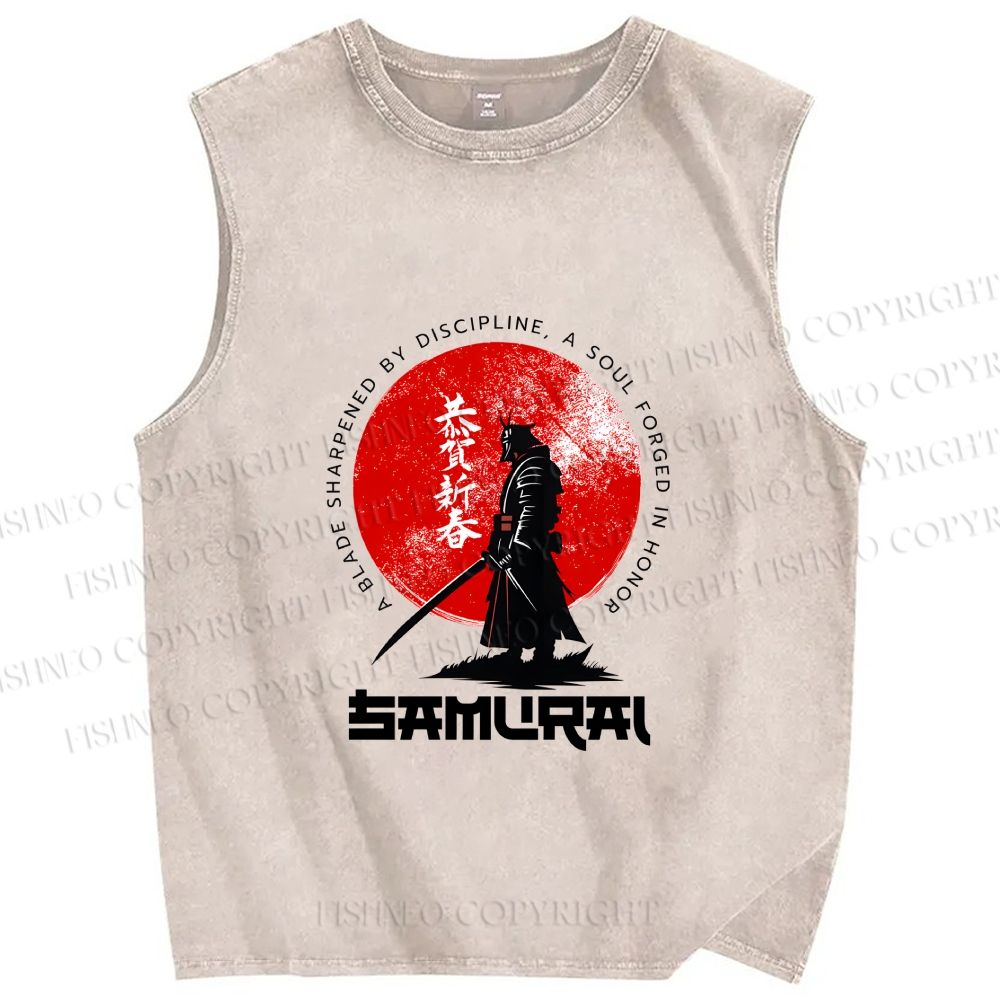 Unisex Samurai Printed Washed Tank Top