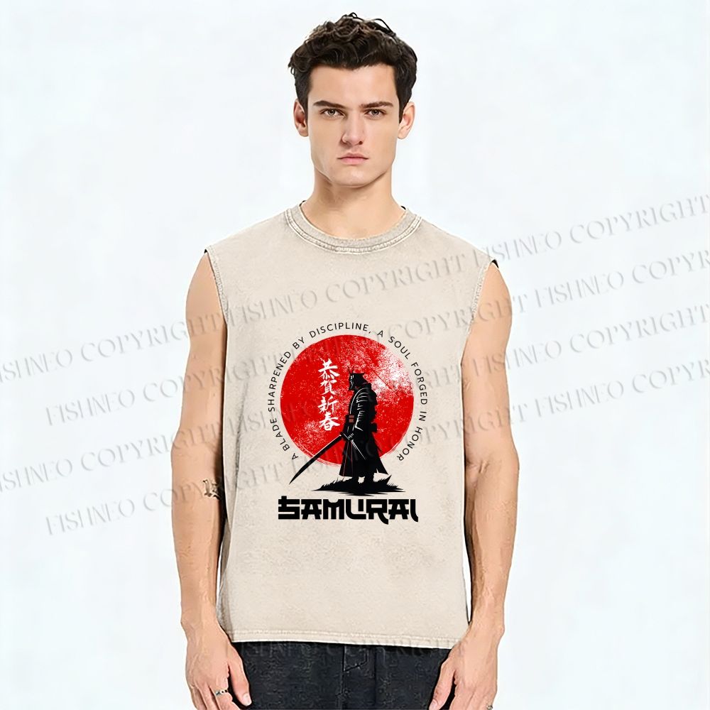 Unisex Samurai Printed Washed Tank Top