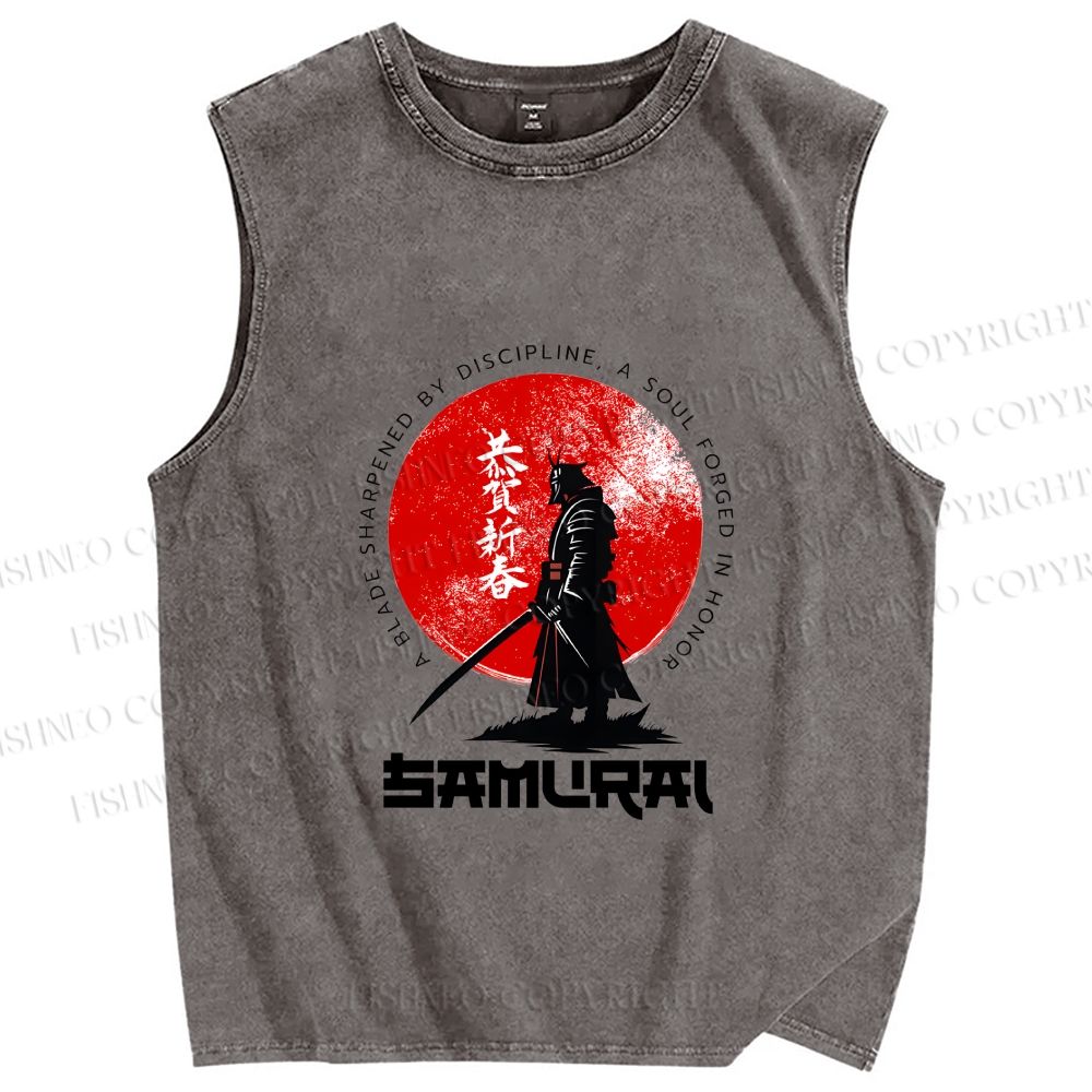 Unisex Samurai Printed Washed Tank Top