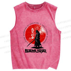 Unisex Samurai Printed Washed Tank Top