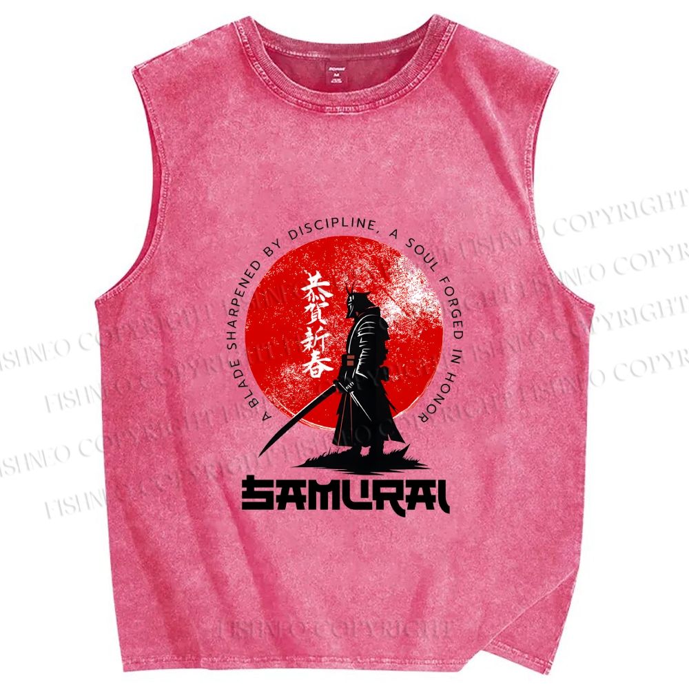 Unisex Samurai Printed Washed Tank Top